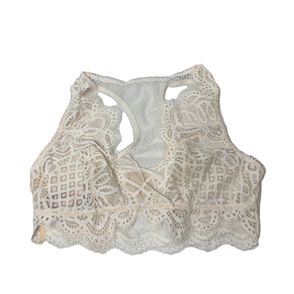 VICTORIAS SECRET UNLINED DEMI LACE Longline Cami BRA High Neck IVORY Medium